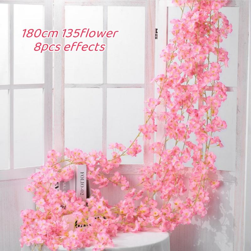 

180см Искусственные цветы Виноградная лоза цветущей сакуры Розовая гирлянда Сакура Домашняя вечеринка Свадебная арка Подвесные Шелковые Искусственные растения Виноградная лоза Декор Сделай сам