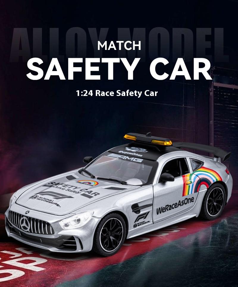 1/24 Scale Mercedes Benz GTR AMG Safety Car Alloy Supercar Diecast Model Sound & Light Pull Back Toy Trendy Ornament Gift for Children