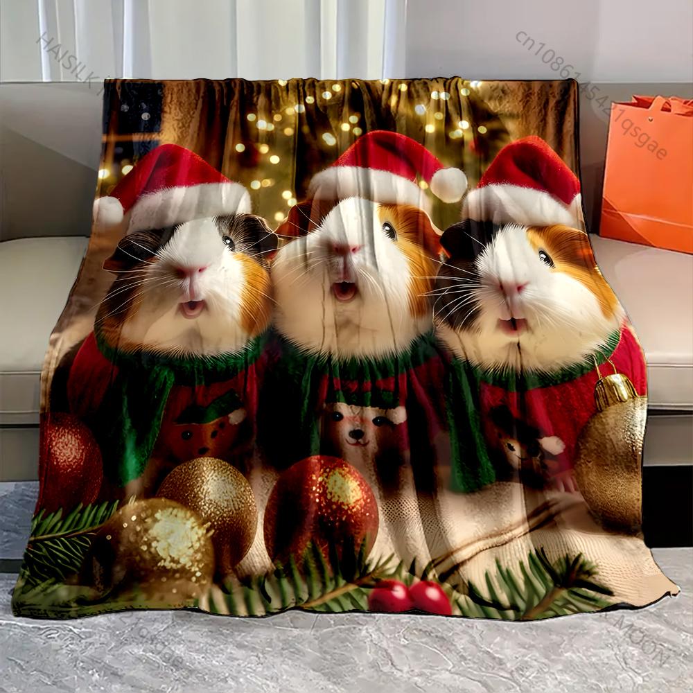 

Three Guinea Pigs Wearing Santa Hats Blanket Warm Soft Luxury Gifts for Children Adults Suitable for Home Sofa Bed Travel RV 75x90cm