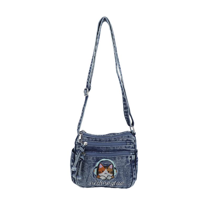Kätzchen Bestickt Handy Tasche Jeans Tasche Damen Schulter Crossbody Tasche