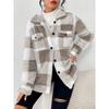 Ladies' Plush Fleece Winter Coat - Grid High Stretch Coat, Middle Eastern Elegant Collection, Machine Washable for Autumn and Winter