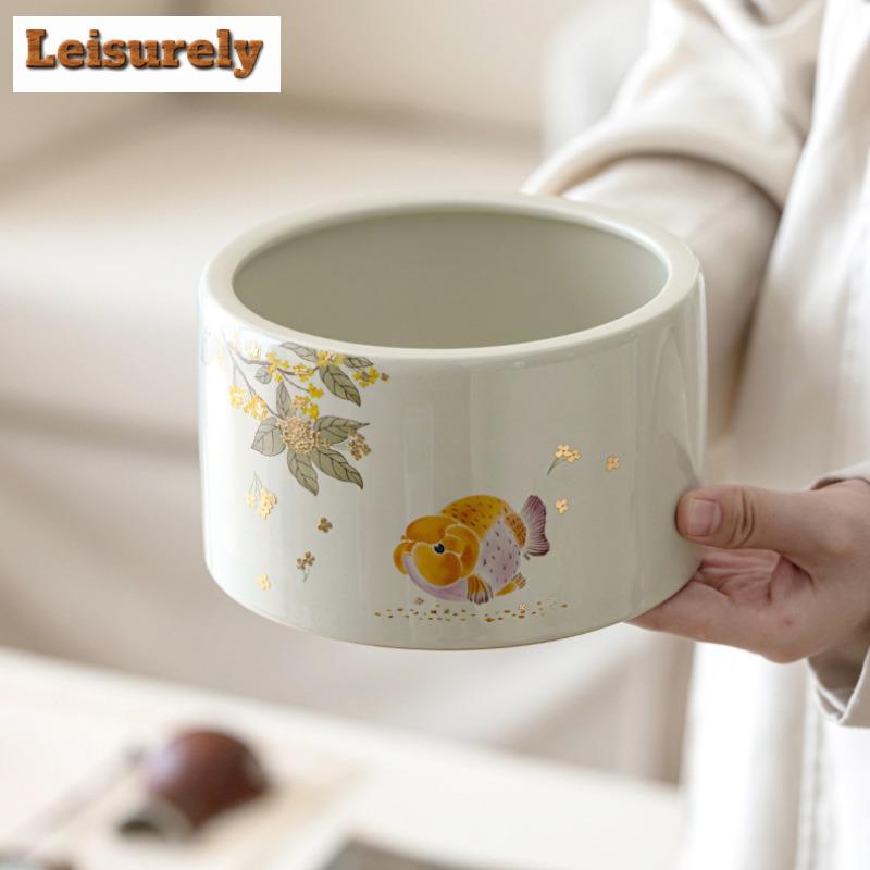 Grass Ash Gold Osmanthus Fish Jianshui Washing Cup Bowl Tea Garbage Can Household Chaxi Tea Ceremony Supplies Ornaments Supplies