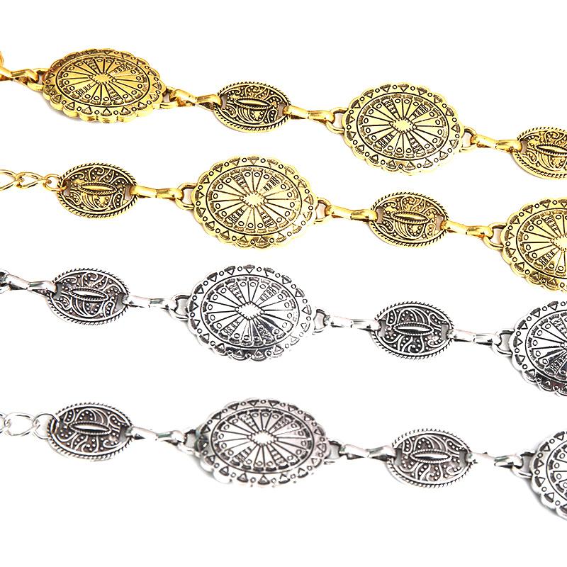 Chaîne de taille en métal de style rétro pour femme, ceinture réglable en forme de cercle décoratif sculpté, accessoires de style haut de gamme