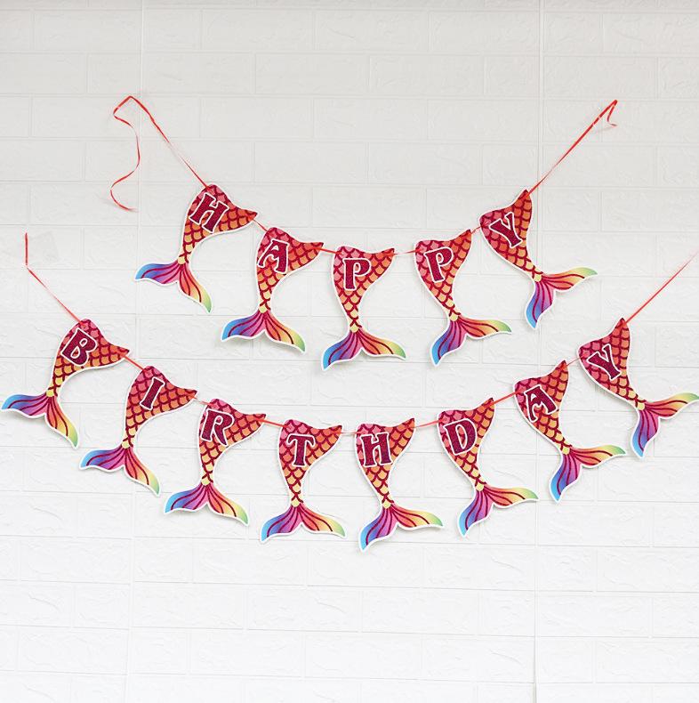 Mermaid Glitter Happy Birthday Banner - Party Decoration Flag