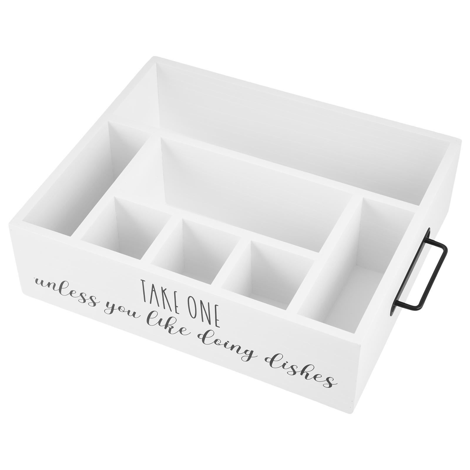 

Держатель для бумажных тарелок 7 отделений Деревянный распределительный ящик для столовой посуды с ручкой для тарелок, ножей и вилок Кухонный аксессуар белый