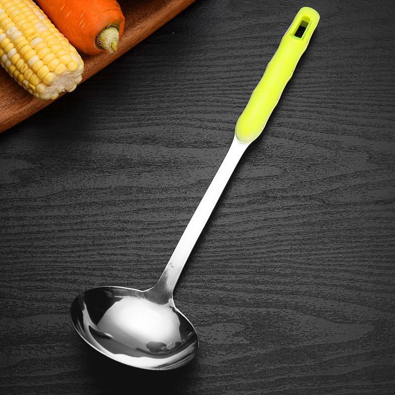 Stainless Steel Spatula Kitchenware Set for Household Kitchen Double-color Handle Stir-frying Spatula Cooking Soup Spoon, Large Strainer