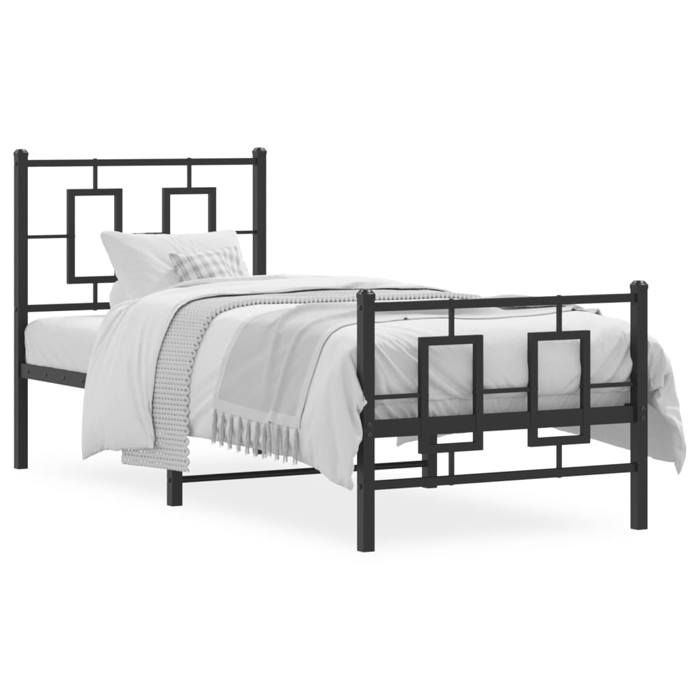 VidaXL Cadre de Lit Métal avec Tête de Lit Pied de Lit, Lit Simple avec Sommier à Lattes, Lit Adulte avec Pied Chambre, 374249