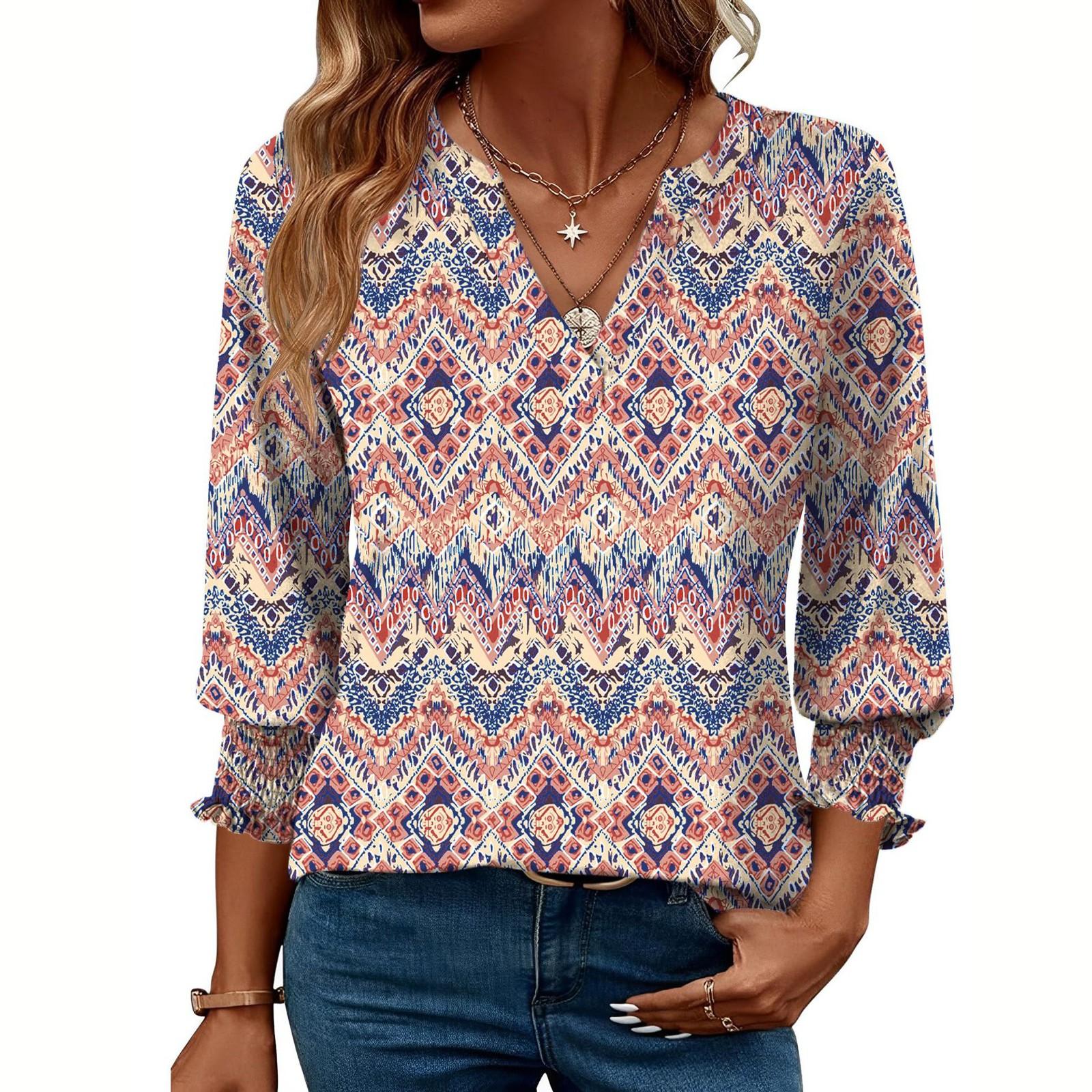 

Блузки для женщин нарядные повседневные с рукавом 3/4 женские топы с круглым вырезом футболки со сборками на манжетах L