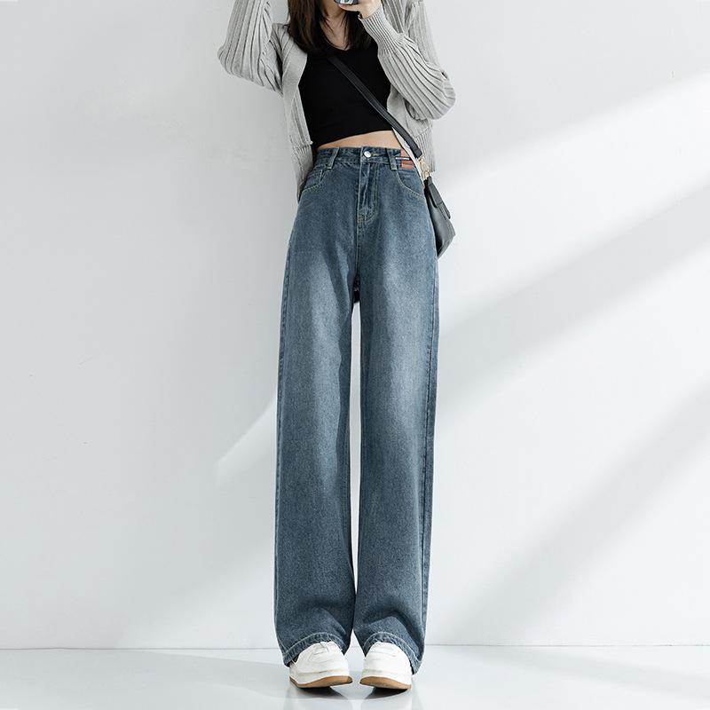 

2023 Модные новые прямые джинсы, женские свободные винтажные джинсы с высокой талией 2XL синий