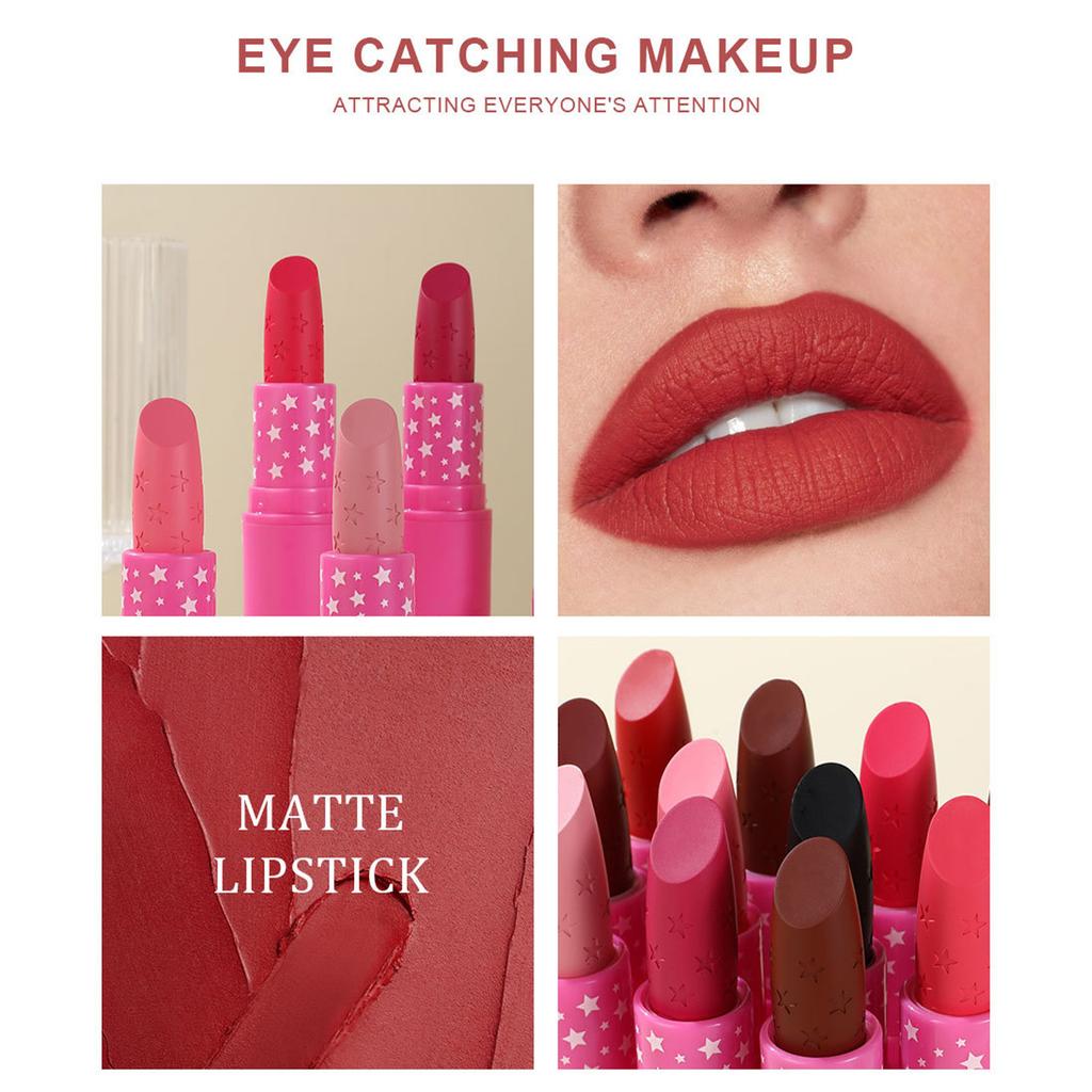 Samtiges Mattes Lippenstift für Damen, Wasserfest Langanhaltend Nichtklebend, Reichhaltiges Pigment Sternenmuster, Perfekt für den täglichen Gebrauch, Feiertagsveranstaltungen