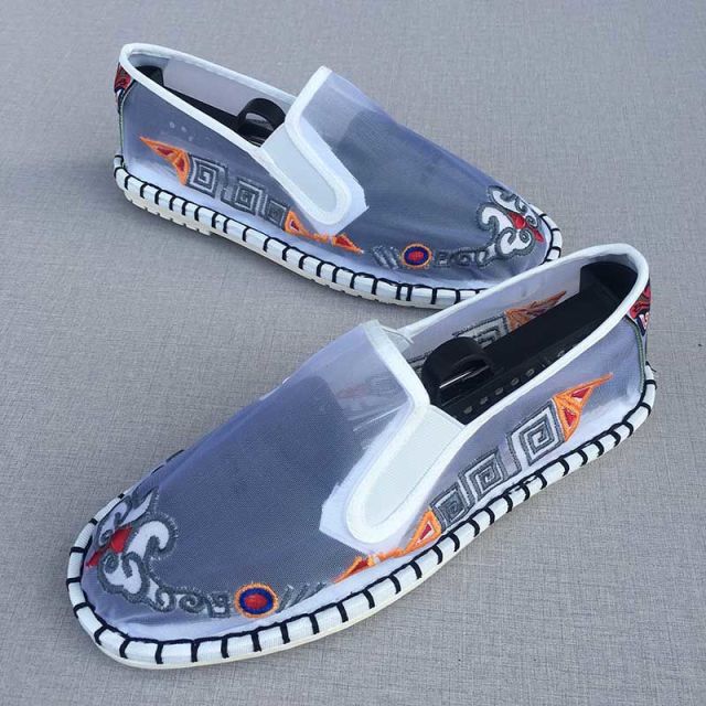 Oude Peking Stoffen Schoenen Holle Netstof Schoenen Airconditioning Schoenen Luie Man Handgeborduurd Mondmasker Gaas Sandalen