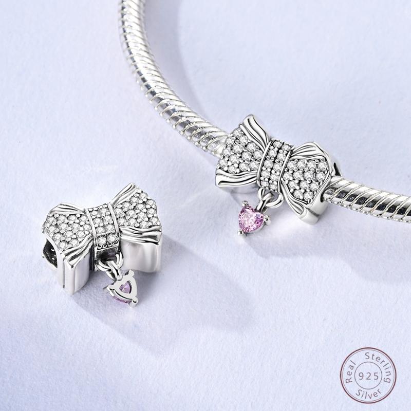 Copper Beaded Pendant Shiny Zirconia Cute Bow Original 3Mm Bracelet Women Fine Jewelry