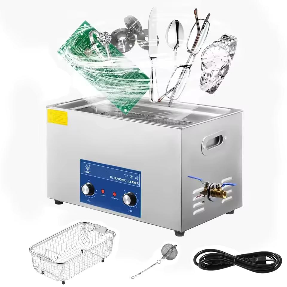 Pulitore Ultrasuoni 2-30L 40KHz con Riscaldatore Timer per Pulizia Gioielli Controllo a Manopola Occhiali Anelli Protesi Denti Strumenti Musicali
