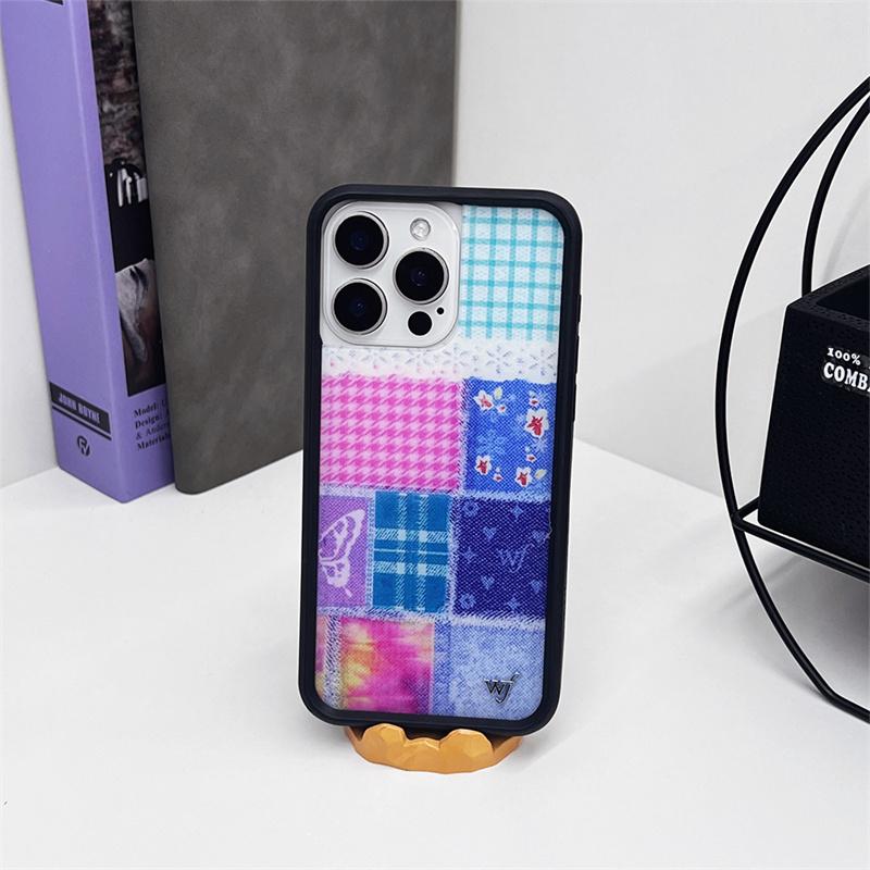 Wildflower fashion 3D Willow Nail Rose Cases for iPhone 12 13 14 15 16 Pro Max Plus 17 pro Cowboy splicing cloth wf Phone Case