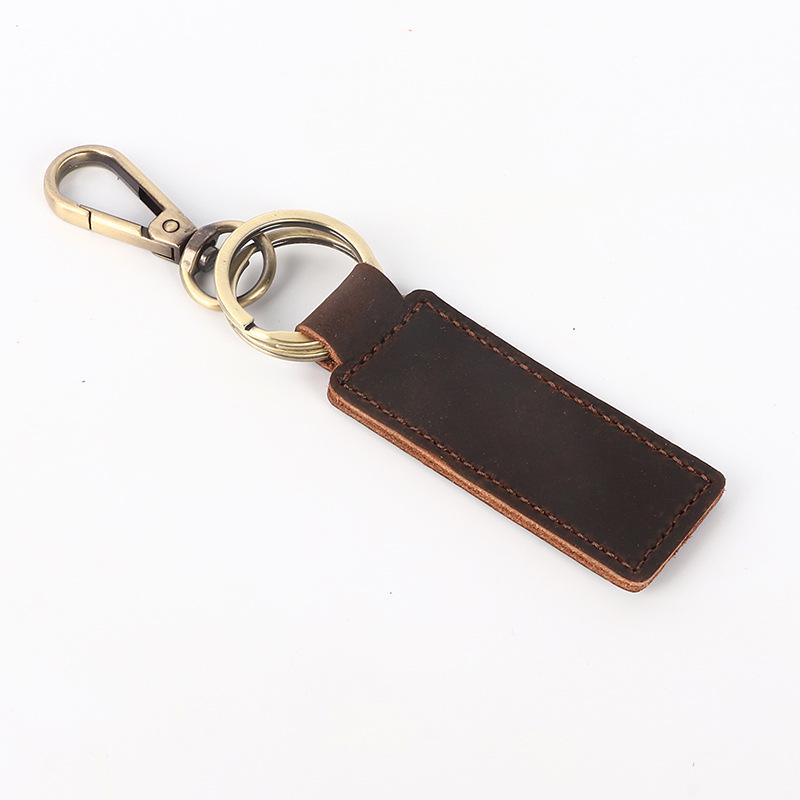 Handmade Crazy Horse Leather Keychain – Genuine Leather Lanyard with Buckle, Creative Gift Pendant