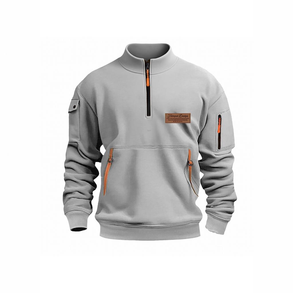 Stand Collar Spring and Autumn Men's Sweatshirt Hoodie Zipper Multi-pocket Half-zip Pullover Sports Casual Sweatshirt