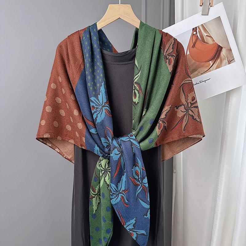 

Fashion Oversized Square Patchwork Vintage Floral Viscose Shawls And Wraps Beach Pashmina Stole Bufandas Muslim Sjaal 135*135Cm