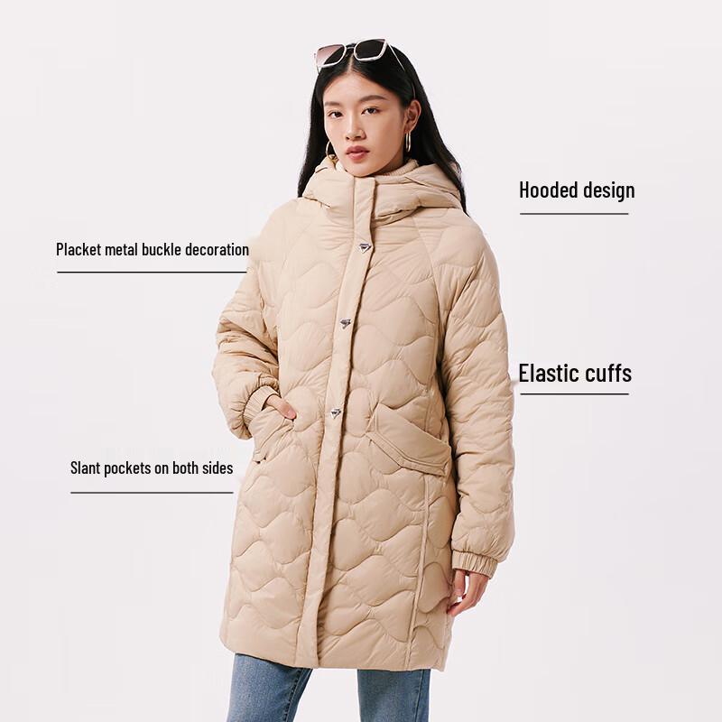 Qianrengang Women's Hooded Mid-Length Down Jacket