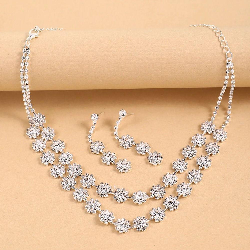 Fashion Shining Jewelry Set Inlay Rhinestone Clavicle Chain Elegant Bracelet  Wedding Engagement