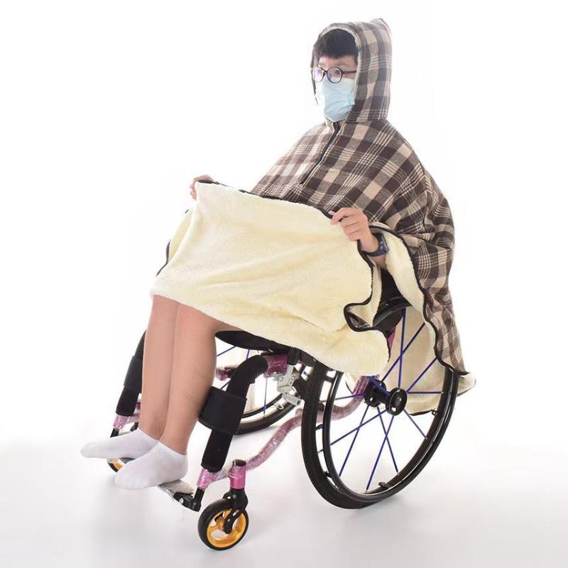 Couverture Thermique Semi-Pack pour Fauteuil Roulant Épaisse Grande Taille Tissu Double Couche Avec Capuche Chaleur Épaules Taille Pour Soins aux Personnes Âgées