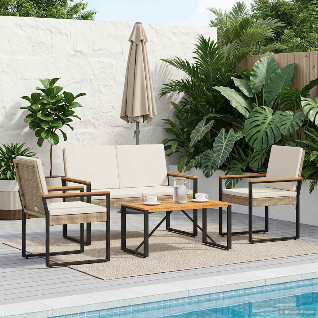 Garden Furniture Set 4 Pcs Beige and Cream White Poly Rattan