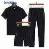ROMON Men's Ice Silk Short Sleeve Casual Sportswear 3-Piece Set
