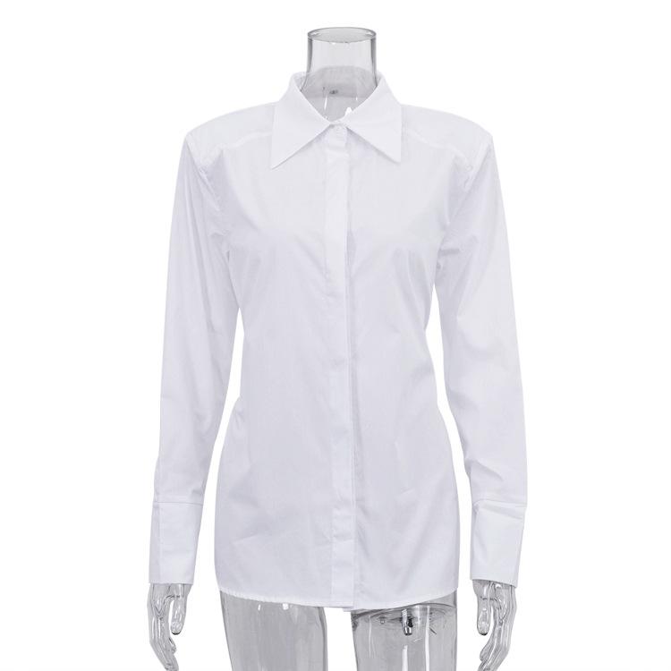 women s pointed collar long sleeve slim fit button down shirt casual commute blouse top S