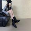 Mid-heeled Boots Retro Stacking Boots V-mouth Martin Boots Women's Shoes 2025 Autumn and Winter New Small Square Head Western Boots Short Boots