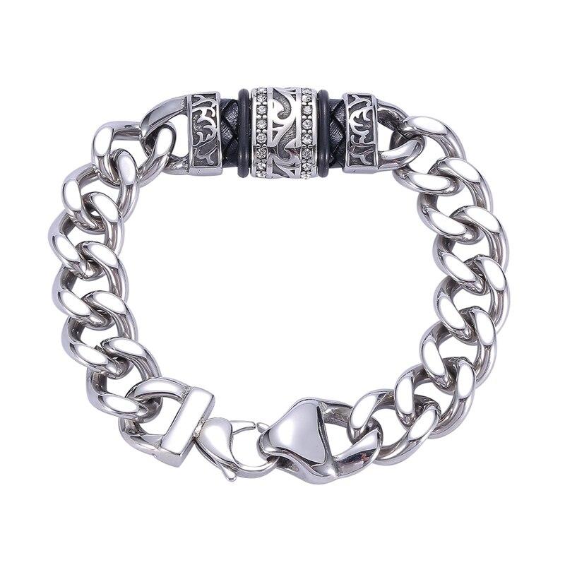 Satın alın Punk Rock Men Bracelet 12mm Wide Stainless Steel Curb Cuban