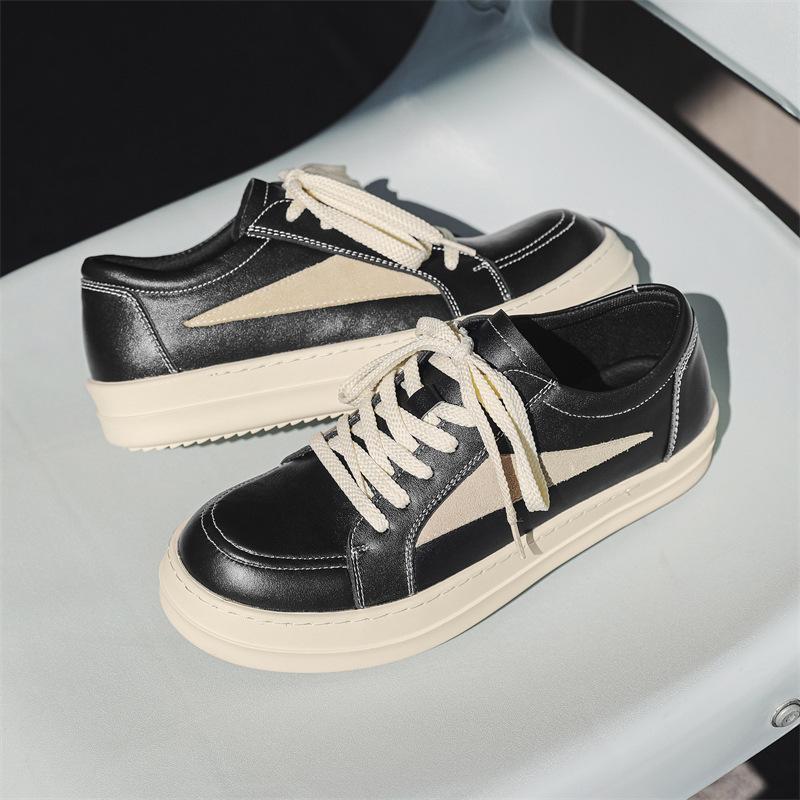 Men'S Spring New Genuine Top Layer Cowhide Low-Top Skate Shoes, Thick Sole Fashion Trend Casual Sports Sneakers