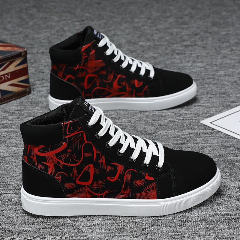 

Осенние мужские высокие парусиновые туфли корейской версии, модные кроссовки для доски, мужская повседневная модная обувь 43