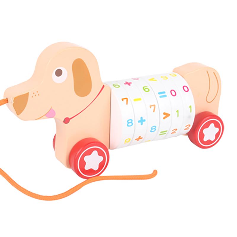 Wooden Animal Push Down Car Pull Rope Car Towing Toys Push and Go Baby Girl Walker Duck Puppy for Kids Early Education Toddler