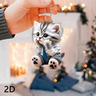 2D Cute Cat Rearview Mirror Decoration Pendant Backpack Keychain Decoration Pendant Realistic Animal Cat Hanging Ornament