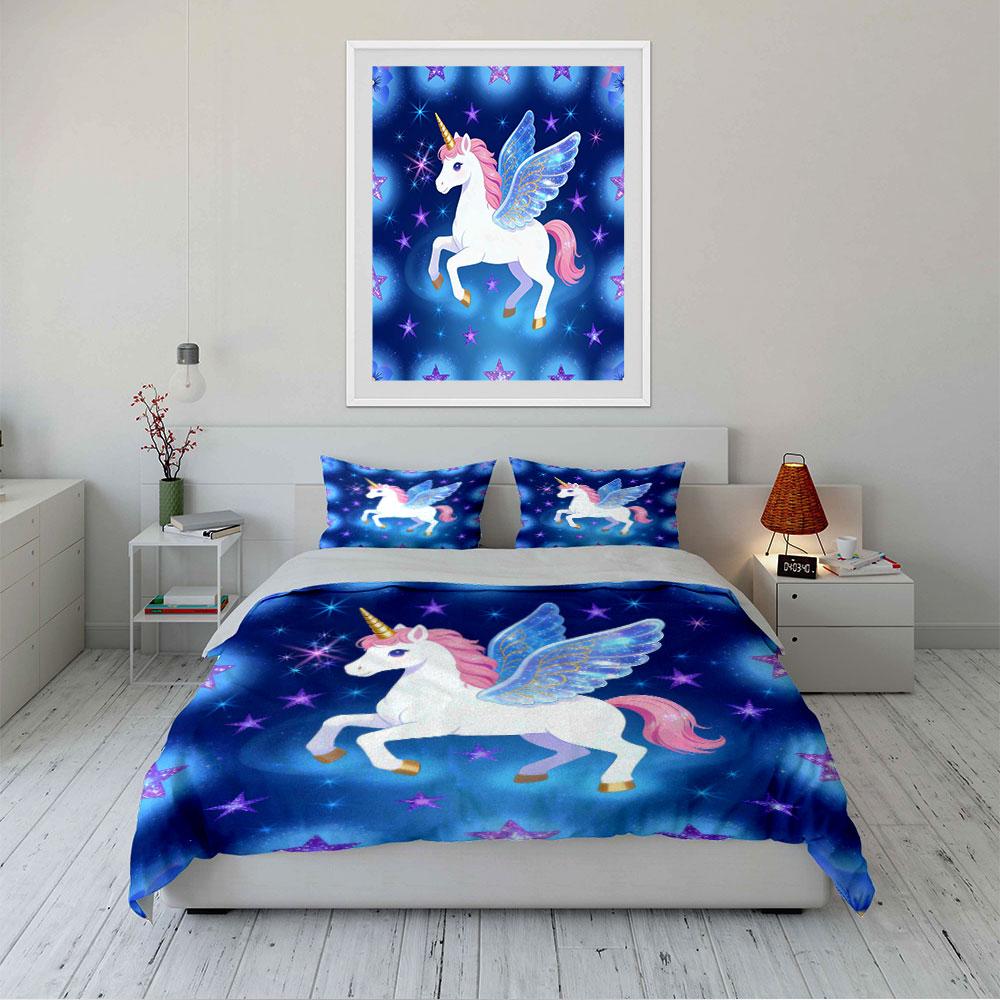 Unicorn with Wings and Stars Bedding Duvet Cover Set (1*Duvet Cover 2*Pillowcases, without duvet insert)