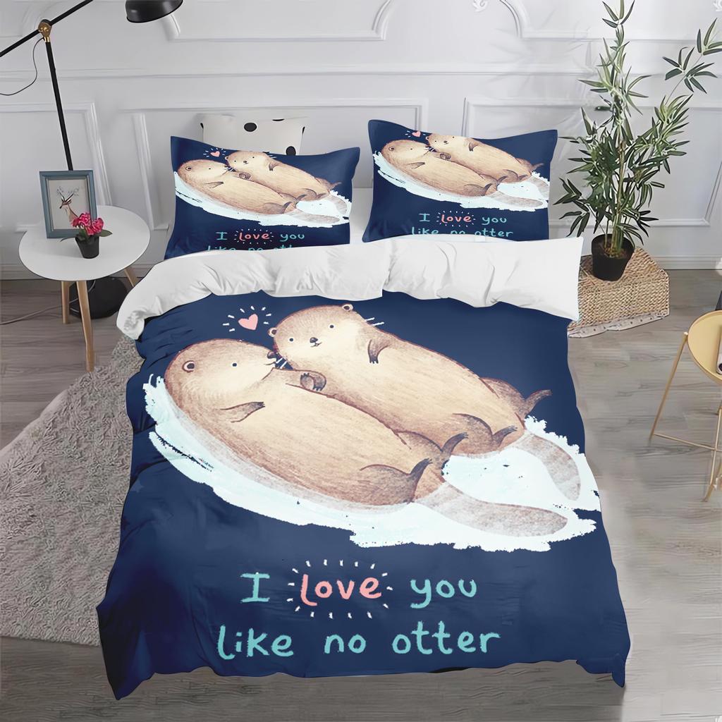 Comforter Otter Cartoon Cute Bedding Set For Kids Teens Girls Bedroom Decoration Easter Gift Friends