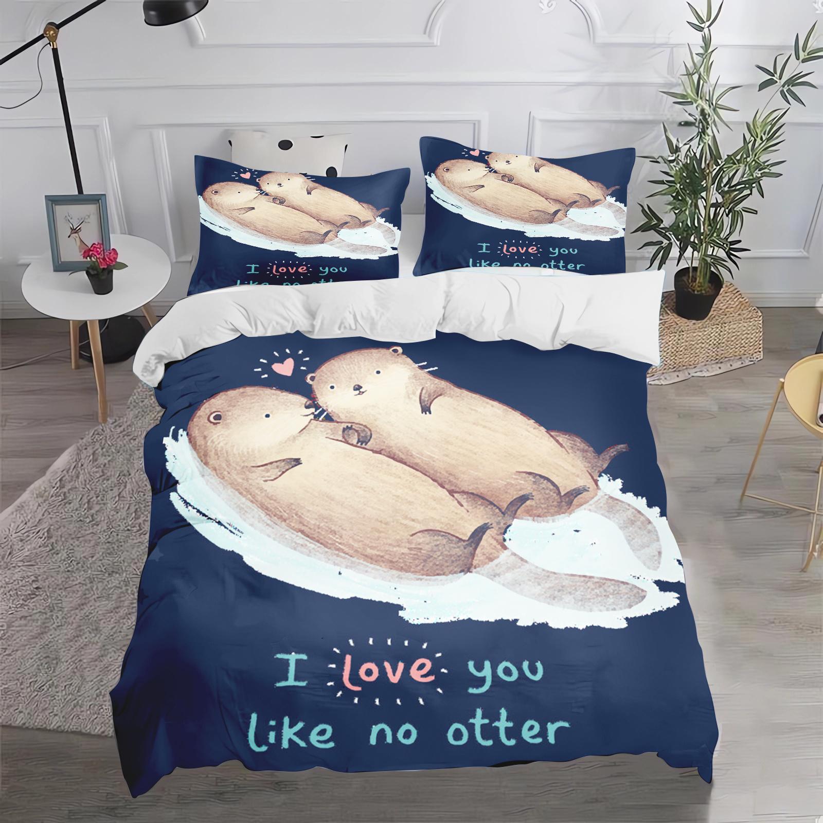 

Otter Cartoon Duvet Cover Cute Bedding Set For Kids Teens Girls Bedroom Decoration Duvet Cover Easter Gift Friends 90x200cm