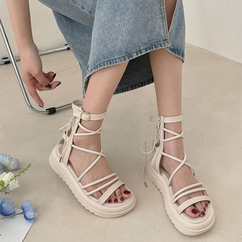 Platform casual Internet celebrity white retro heightening platform sandals women 2025 new summer beach wear Roman shoes