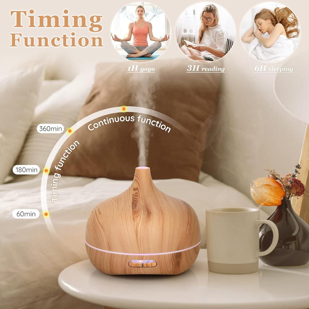 Wood Grain Essential Oil Diffuser 550ml Ultrasonic Cool Mist Large Scent Aromatherapy Humidifier for Bedroom Home Office