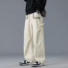 Spring Autumn Loose Casual Solid Color Folds Pants Male Drawstring Straight Trousers