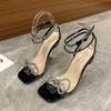 Europe America Women's Sexy High Heel 2024 Summer New Fashion Bow Elegant Spike Peep Toe Sandals Banquet Party Single Shoes