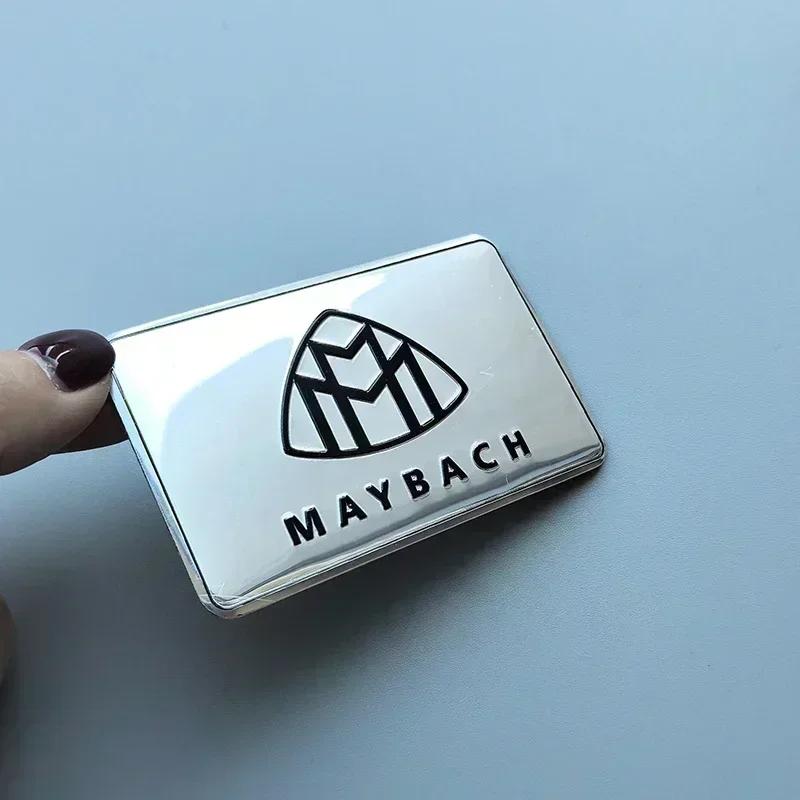 8x5cm Dünner Aluminium-Quadrat-Aufkleber Auto-Emblem für Mercedes Benz Maybach S450 S680 Motorhauben-Plakette Logo Schwarz Silber