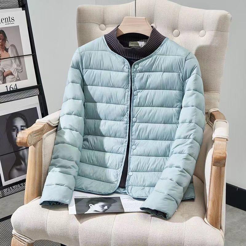 Nowa Lekka Damska Kurtka Puchowa Slim - Krótka, Ciepła, Bawełniany Płaszcz z Okrągłym Dekoltem na Jesień i Zimę