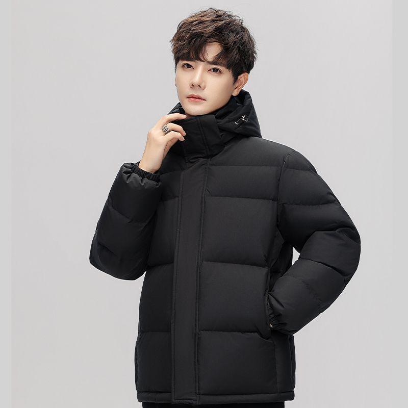 

Зимняя новая пуховая куртка мужская и женская короткая парная утолщенная теплая уличная с капюшоном ветрозащитная спецодежда с принтом XXXL чёрный