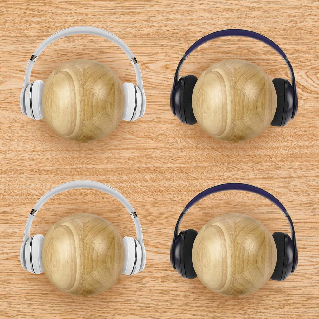Geekria Wooden Sphere Headphone Stand, Headphone Wall Mount Headphone Holder, Headphone Hook Holder, Compatible with Bose, Sony, and Most Headphones