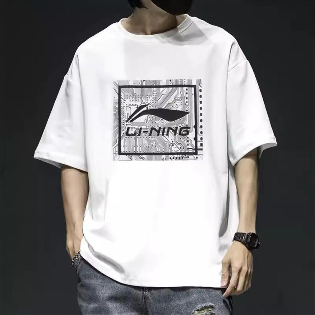 Li-Ning Men's Breathable Lightweight Comfortable Summer T-Shirt Trendy Fashion Round Neck Printed Casual Versatile Sports Top