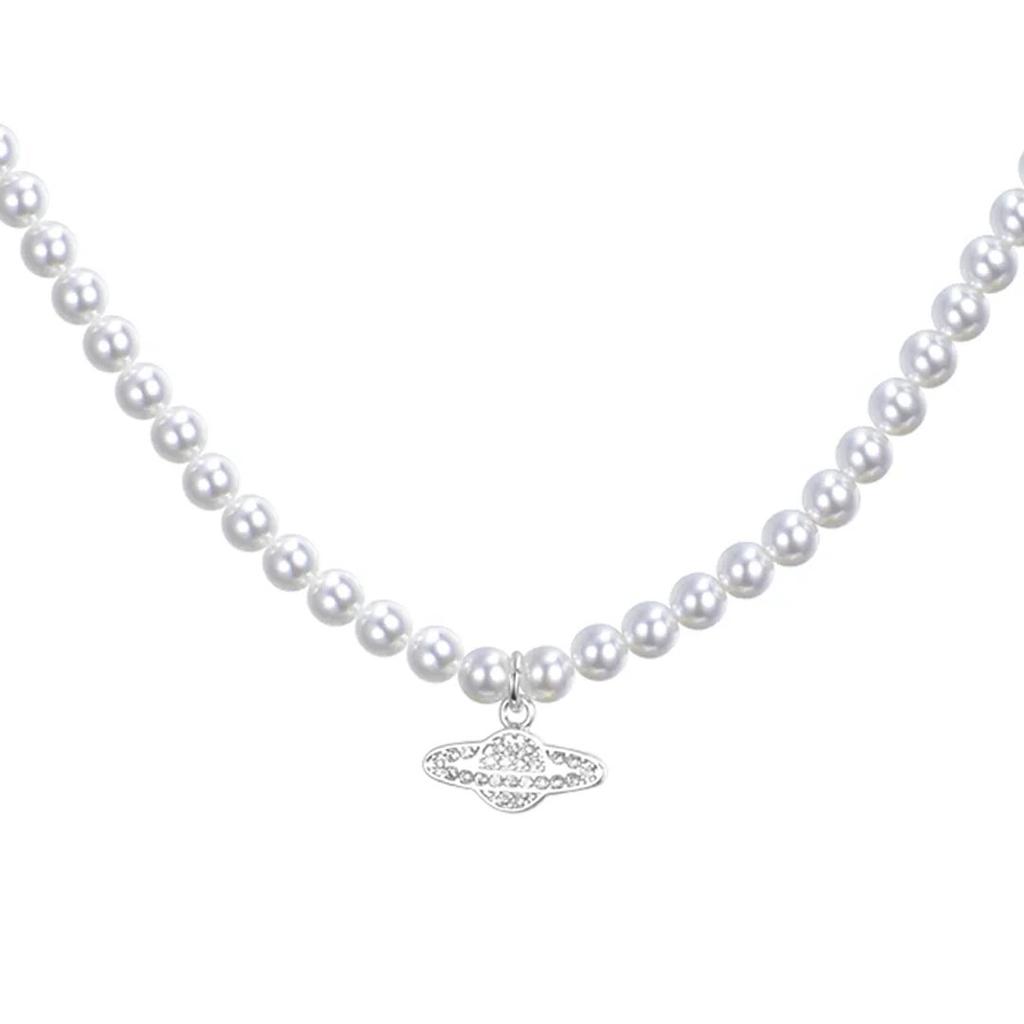 Y2K Jewelry Chain Vintage Crystal Zircon Planet Saturn Pearl Choker Necklace For Women Female Couple Saturn Pendants Necklace