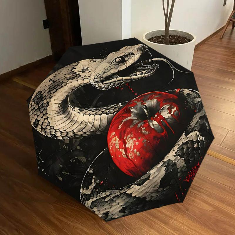 1PC Snake Apple Automatic Folding Umbrella - Compact 8-Rib Design, Durable Plastic & Iron, Lightweight for Outdoor Daily Use, Festive Gift057