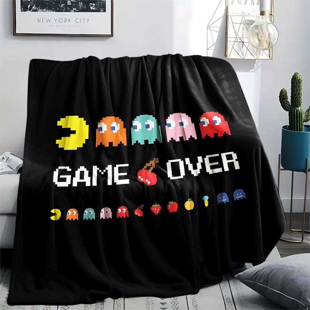 1 st Pac-Man-tryckt flanellfilt, hög kvalitet för alla årstider, heminredning, värme och komfort, perfekt som julklapp