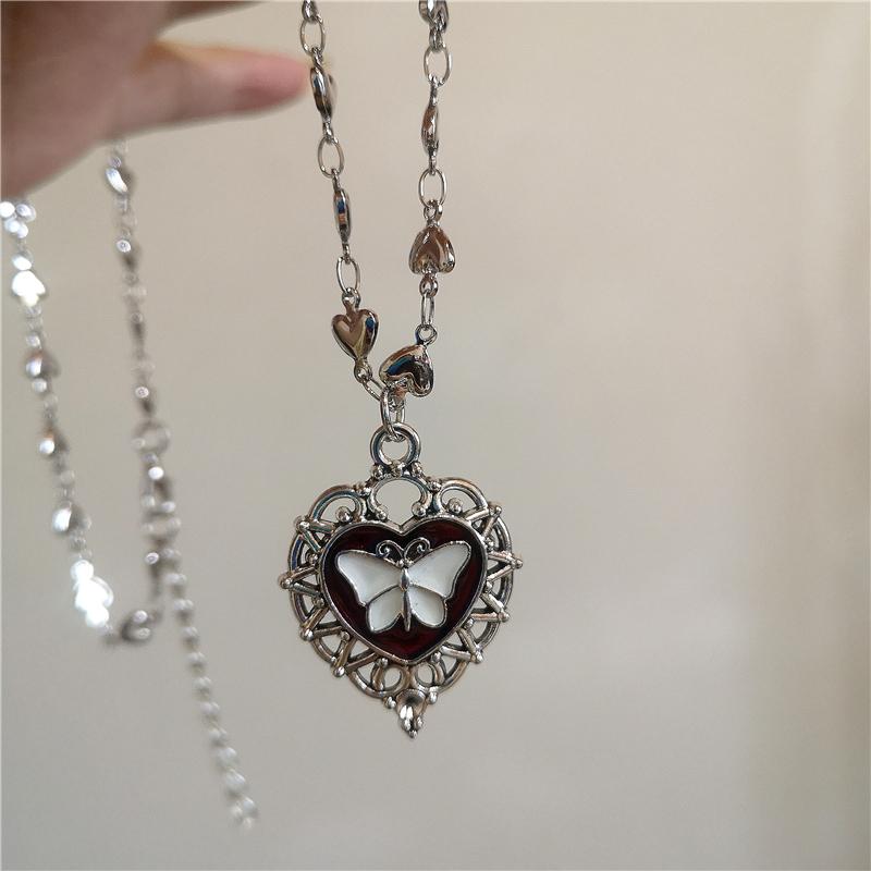 Gothic Rock Black Heart Pendant Love Chain Necklace For Women Men Y2K Personalized Halloween Charm Grunge Jewelry Accessories