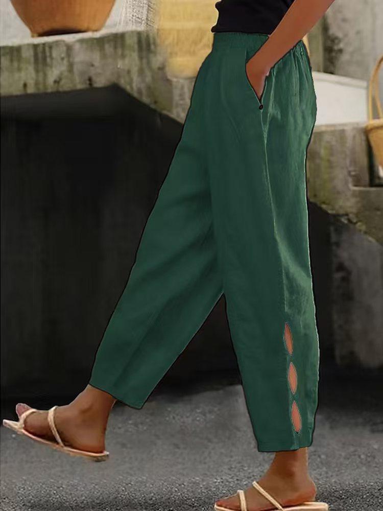 

Spring and Autumn New Women s Pants Cotton and Hemp Solid Color Fashion Casual Daily Pants Legs Pants 3XL зелёный